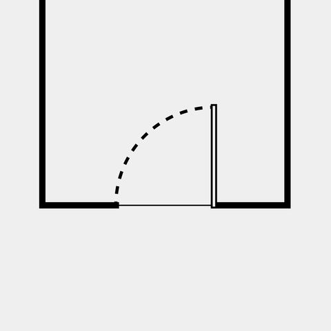 Inward opening hinged on right viewed from outside