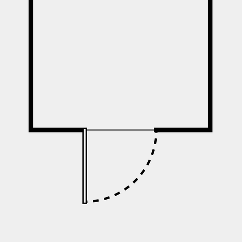 Outward opening hinged on left viewed from outside